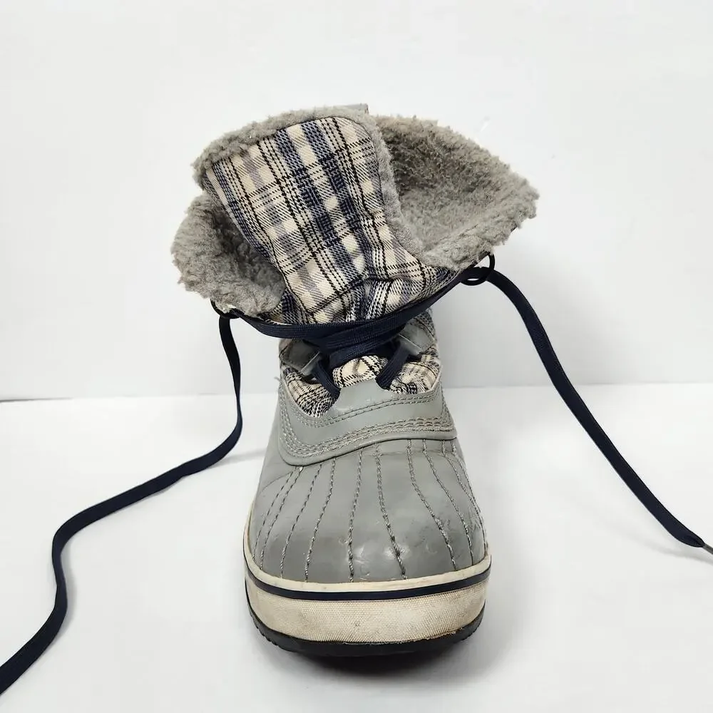 Sorel Gray Plaid Snow Boots Womens Size 10 Waterproof Insulated Faux Fur